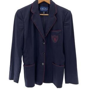 Ralph Ralph Lauren Vintage Crested Wool Navy Blue Maroon Details Rare Blazer 8